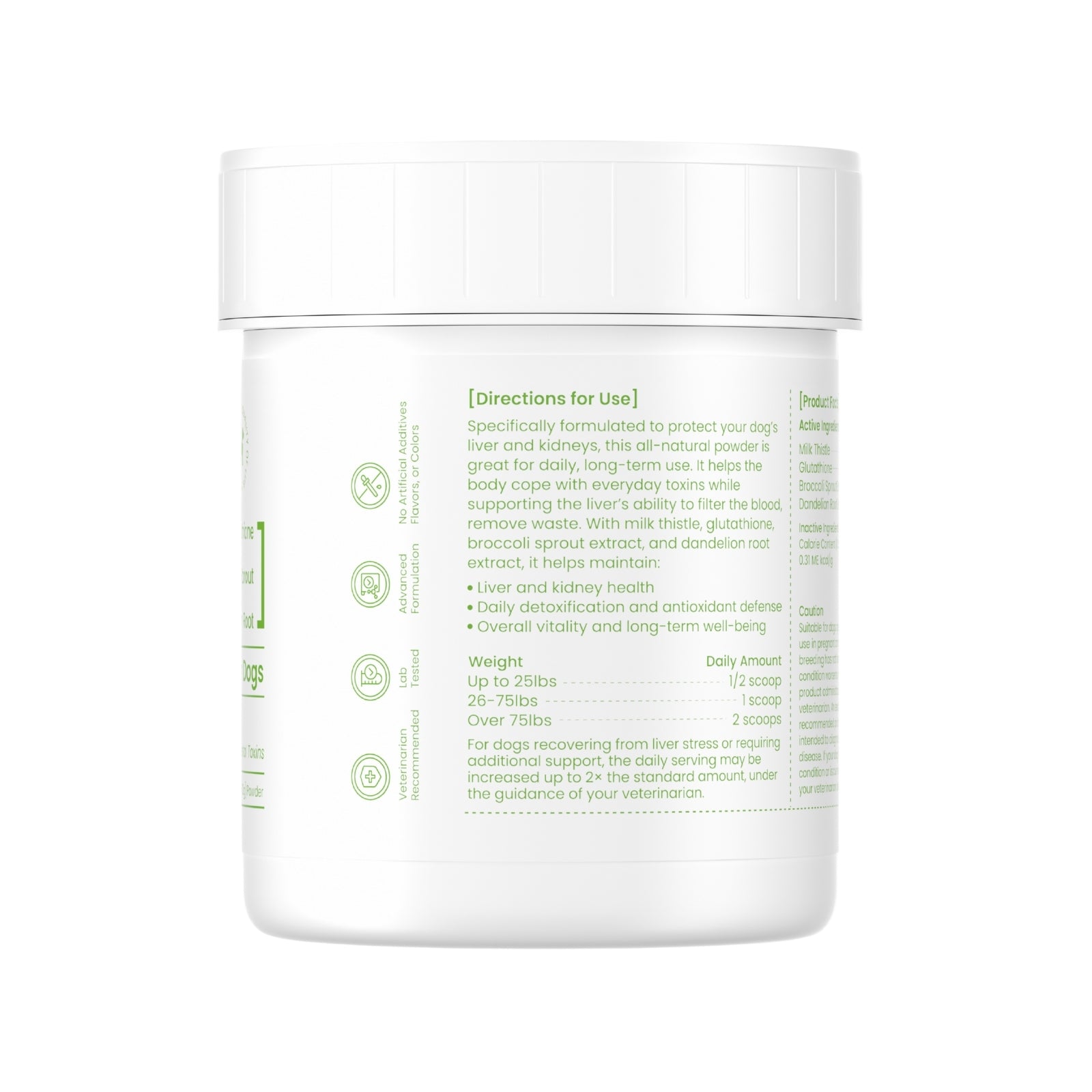Pawpulse Formula Milk Thistle for dogs: directions for use, serving guide, and all-natural ingredients for liver and kidney support.